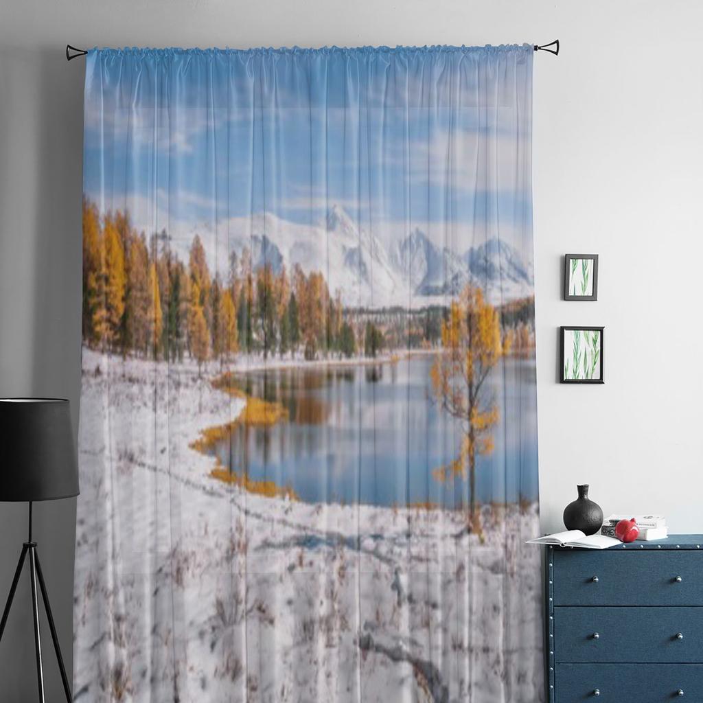 Mix Of Autumn And Winter In The Mountains Chiffon Sheer Curtains for Living Room Bedroom Window Curtain Voiles Tulle Cortinas