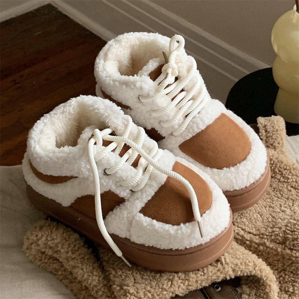 Fashion Winter Fashion Cotton Shoes Women's Christmas Comfortable Warm Non-slip Retro Lamb's Wool Bread Shoes Shoelace
