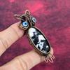 White Buffalo Turquoise & Black Evil Eye Pendant Copper Wire Wrapped Owl Pendant