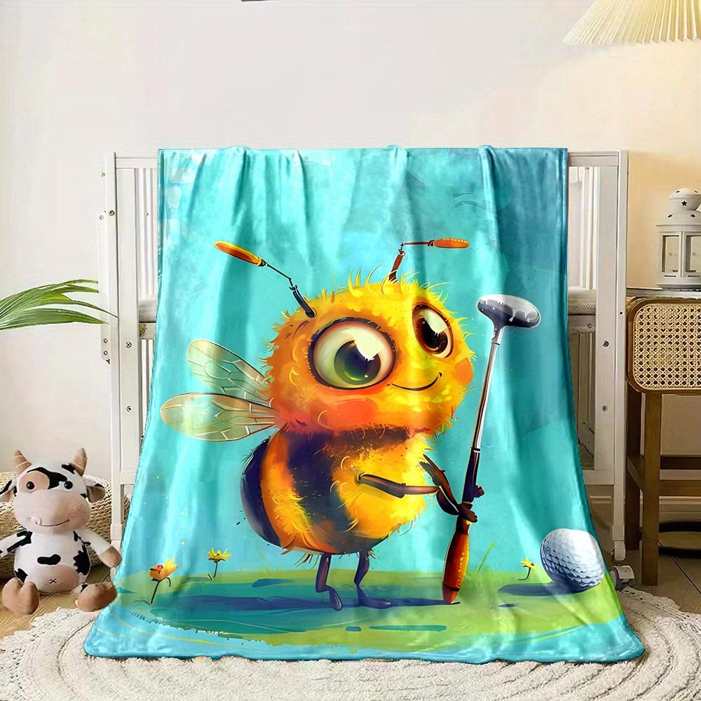Golf club with a little bee pattern Flannel printed blanket suitable for all seasons suitable for living room office sofa travel