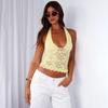 Western Style Solid Hanging Neck V-neck Slim fit Lace Ribbon Cami Women Gyaru Backless Sexy Sleeveless Top Women
