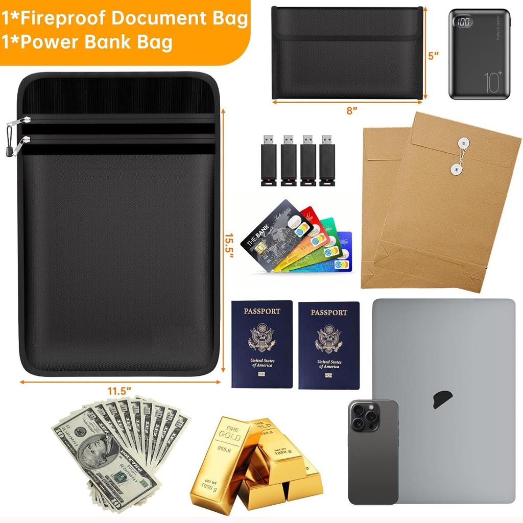 Fireproof Document Bag (5200℉) with Fireproof Organizer Travel Case,8 Layers Safe Money Bag Storage for Important Documents,Cash,Valuables