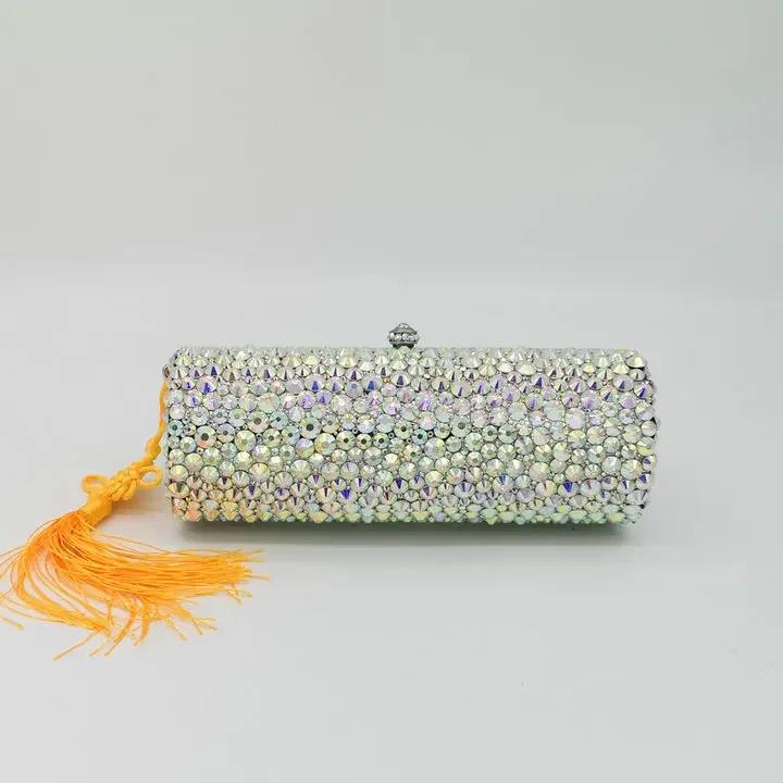 

Boutique De FGG Silver Crystal Women Evening Purse Rhinestone Handbag Wedding Party Dinner Bridal Diamond Clutch Bag with Spikes Mini Size