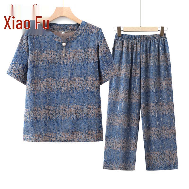 Women's Mid-Aged Summer Short Sleeve Two-Piece Set