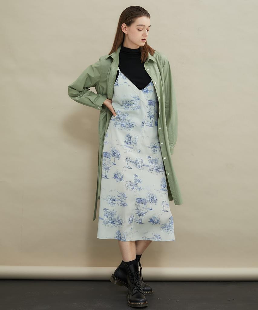 Manavis Seven Gloss Shirt Dress [Khaki]