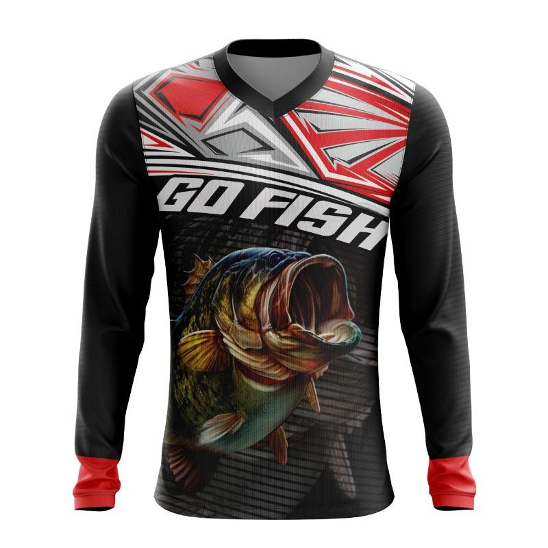 Men's Quick-Dry Fishing Shirt - Moisture-Wicking, Long Sleeve Rash Guard with Fish Design, Perfect for Hiking & Outdoor