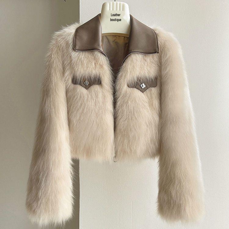 Maillard Women's Faux Fox Fur Coat: Short Leather Collar, Autumn Winter, Long Sleeve, Slimming, Age-Reducing Fashion