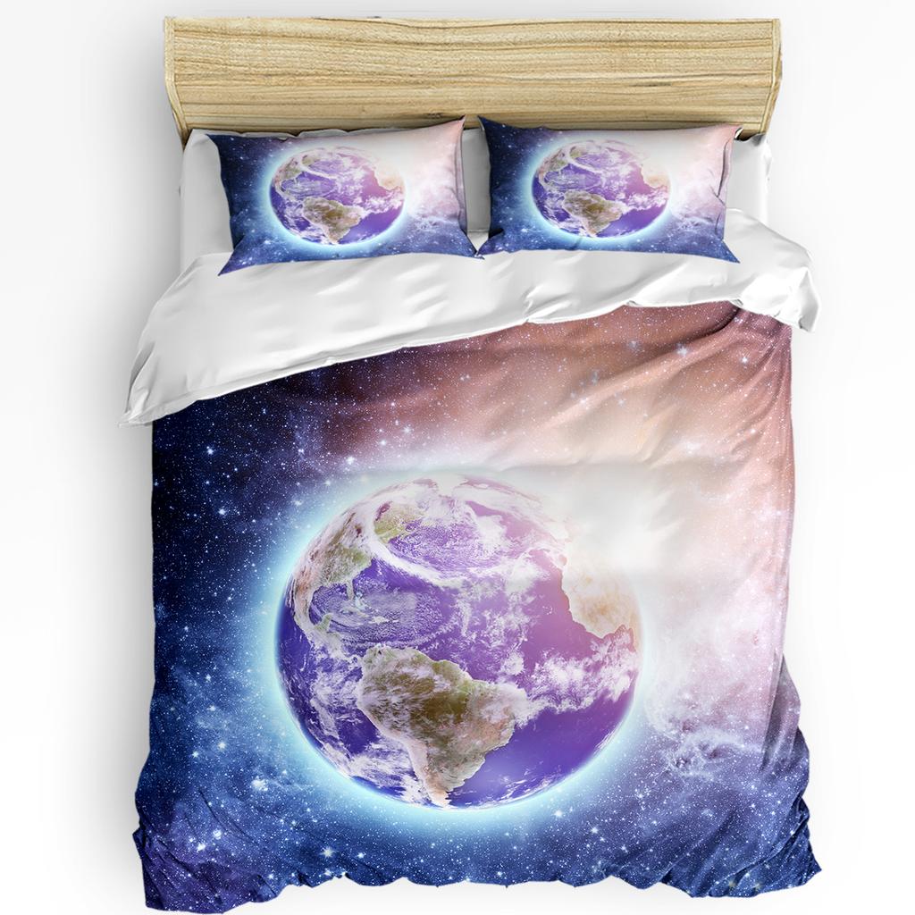 Planeta Rakieta Ziemia Satelita 3 szt. Komplet Pościeli Podwójne Łóżko Poszewka na Kołdrę Poszewka na Poduszkę Miękki Tekstylia Domowe