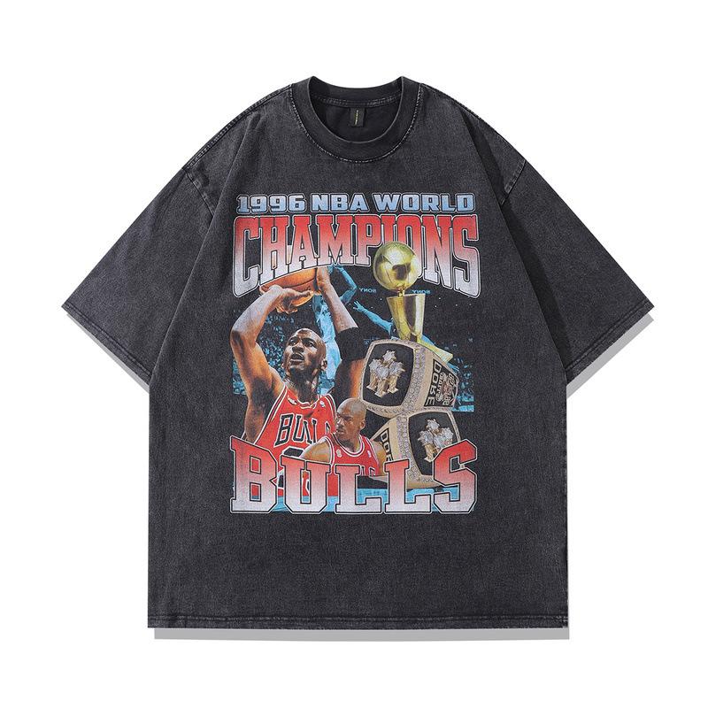 Men'S Clothing American High Street Trendy Brand Vintage T-Shirt Retro Portrait Printing Washed Loose Cotton Short-Sleeved T-Shirt Men