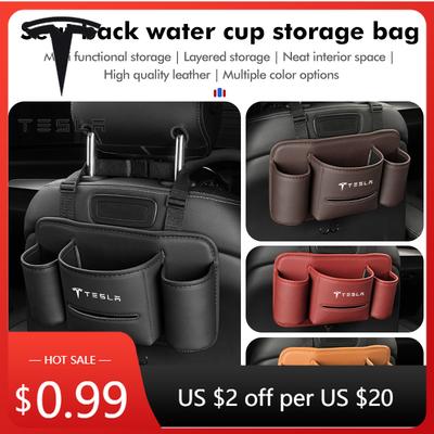 Car Sticker 2025 Hot For Car Seat Middle Armrest Leather Hanging Organize Storage Bag Model 3 Y S X Roadster