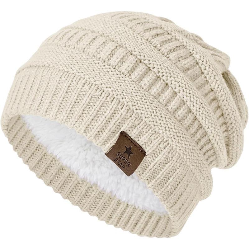 Women Winter Knit Balaclava Hat Thick Warm Polar Fleece Lined Hooded Scarf Ear Warmer Neck Gaiter Cap