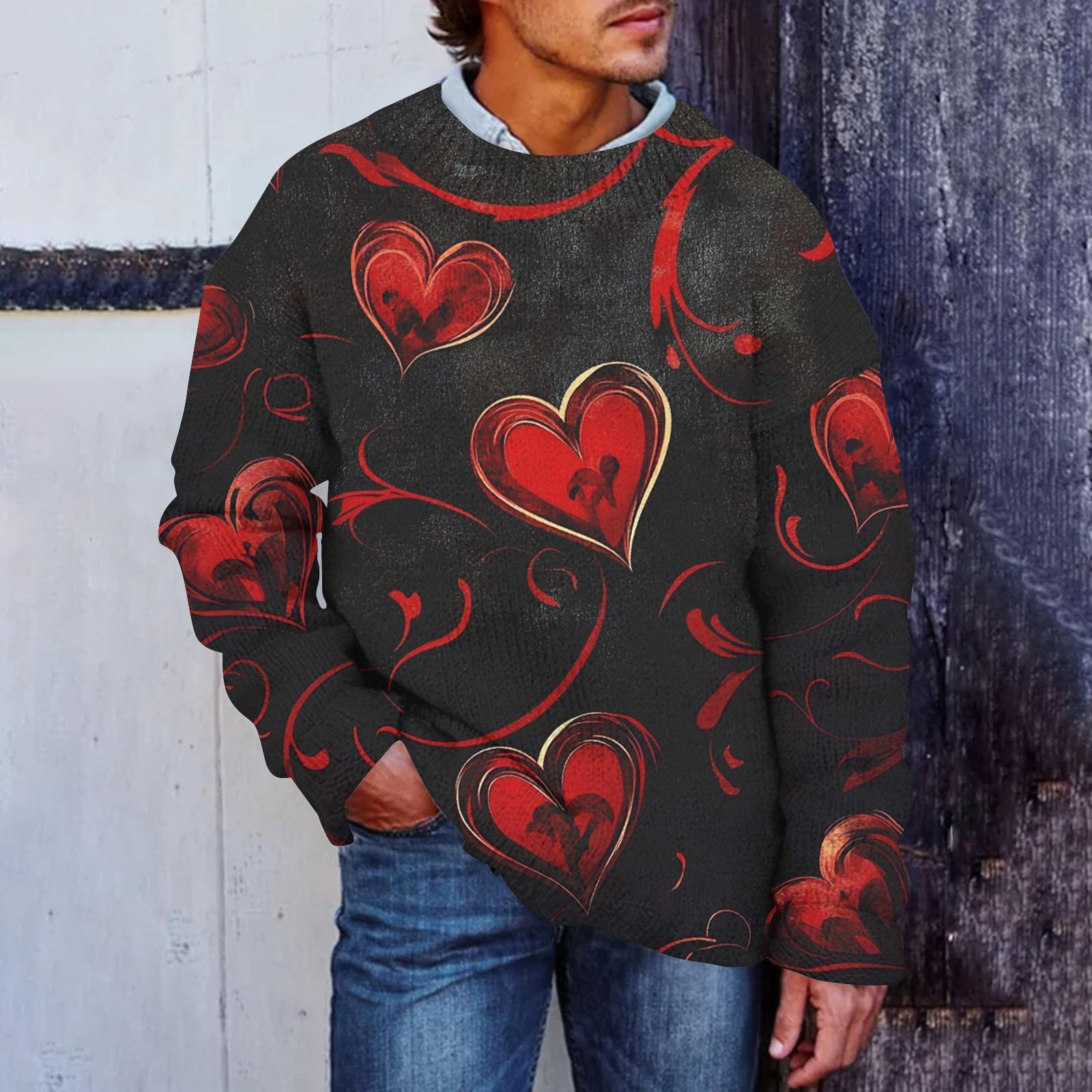 

Мужской свитер с принтом ко Дню святого Валентина, толстовка с круглым вырезом, свободный топ с длинными рукавами XXXXL красный