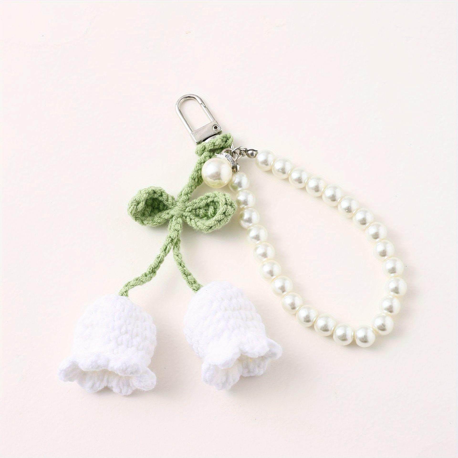 

Брелок для ключей ручной работы с цветком, женский вязаный крючком шерстяной брелок с цветком и листом, цепочки для сумок, подвески, подарки