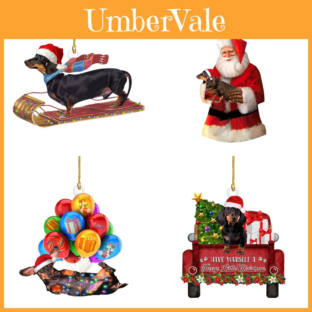 Adorable 2023 Christmas Dachshund Series Acrylic Car Interior Decorations Set