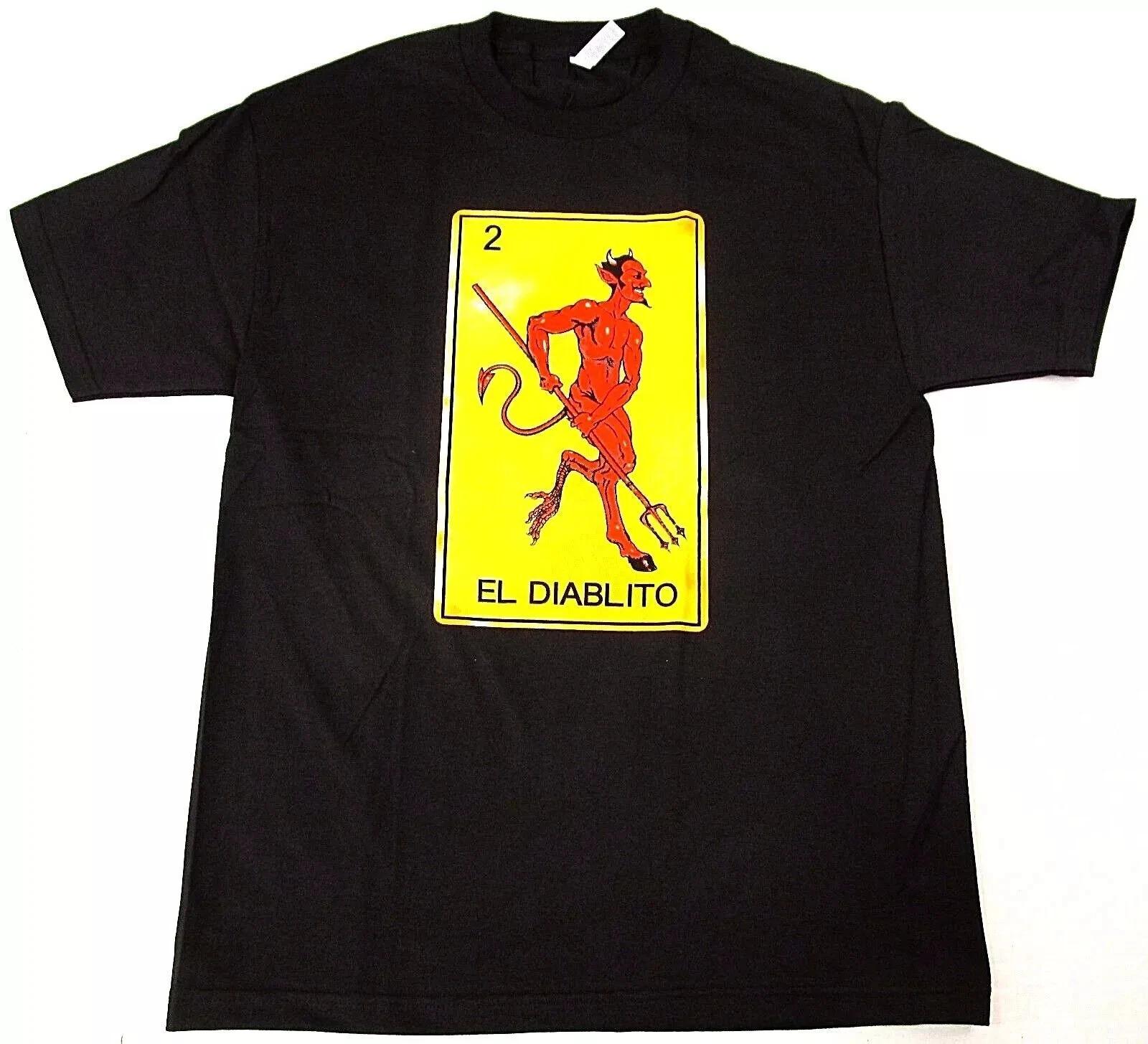 EL DIABLITO T-shirt Diablo Devil Loteria Mexican Card Game Tee Men s Black New XS