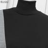 ZANZEA Women Casual Turtleneck Long Sleeve Patchwork Dress
