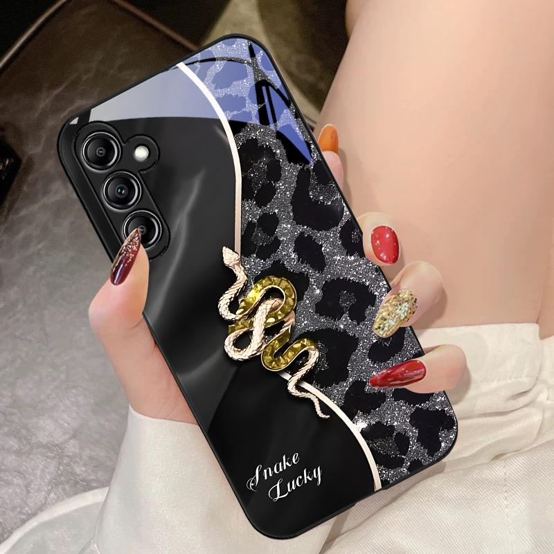 Spotted Snake Pink For Samsung Galaxy A14 4G 20 30 52 20S 21S 22 A32 33 34 42 50 51 53 54 70 71 72 73 5G Glass Phone Case