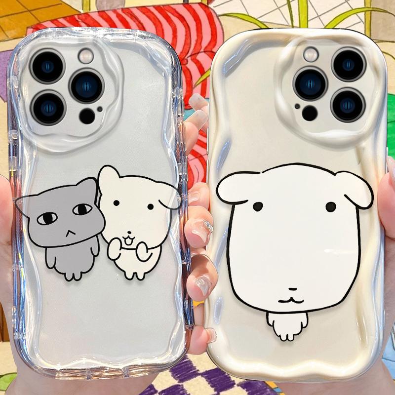 Korean Lovely Line White Puppy Phone Case for iPhone 17 16 E 15 14 13 12 Mini 11 Pro Max 8 7 Plus Liquid Silicone Cover Funda