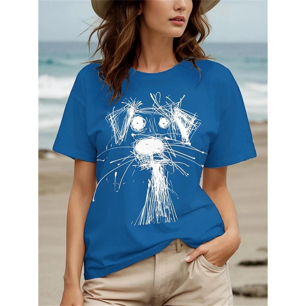 Summer New 3d Dog Print T-shirt Cute Animal Pattern Round Neck Short-sleeved Fashionable and Interesting Ladies Top