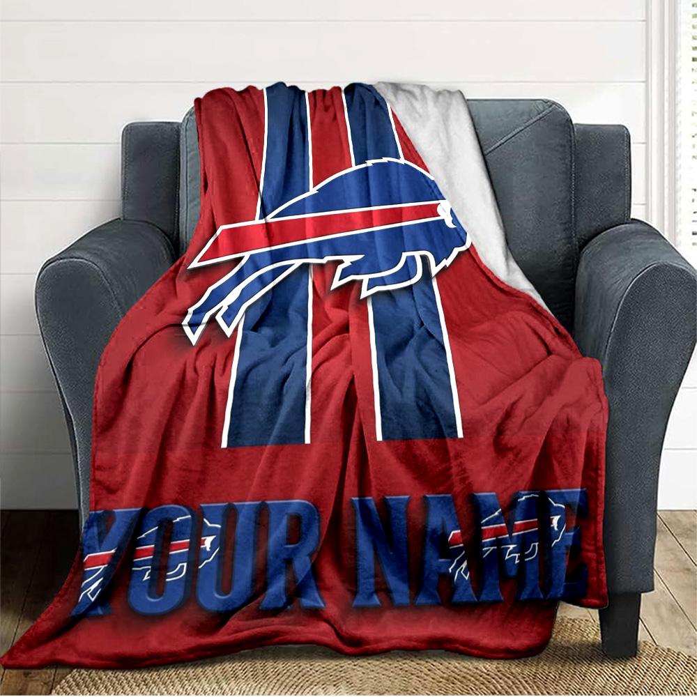 Name Custom Buffalo Bills Logo Print Flannel Blanket High Quality Warm Comfortable Cover for All Seasons Perfect for Gifts Home Decor