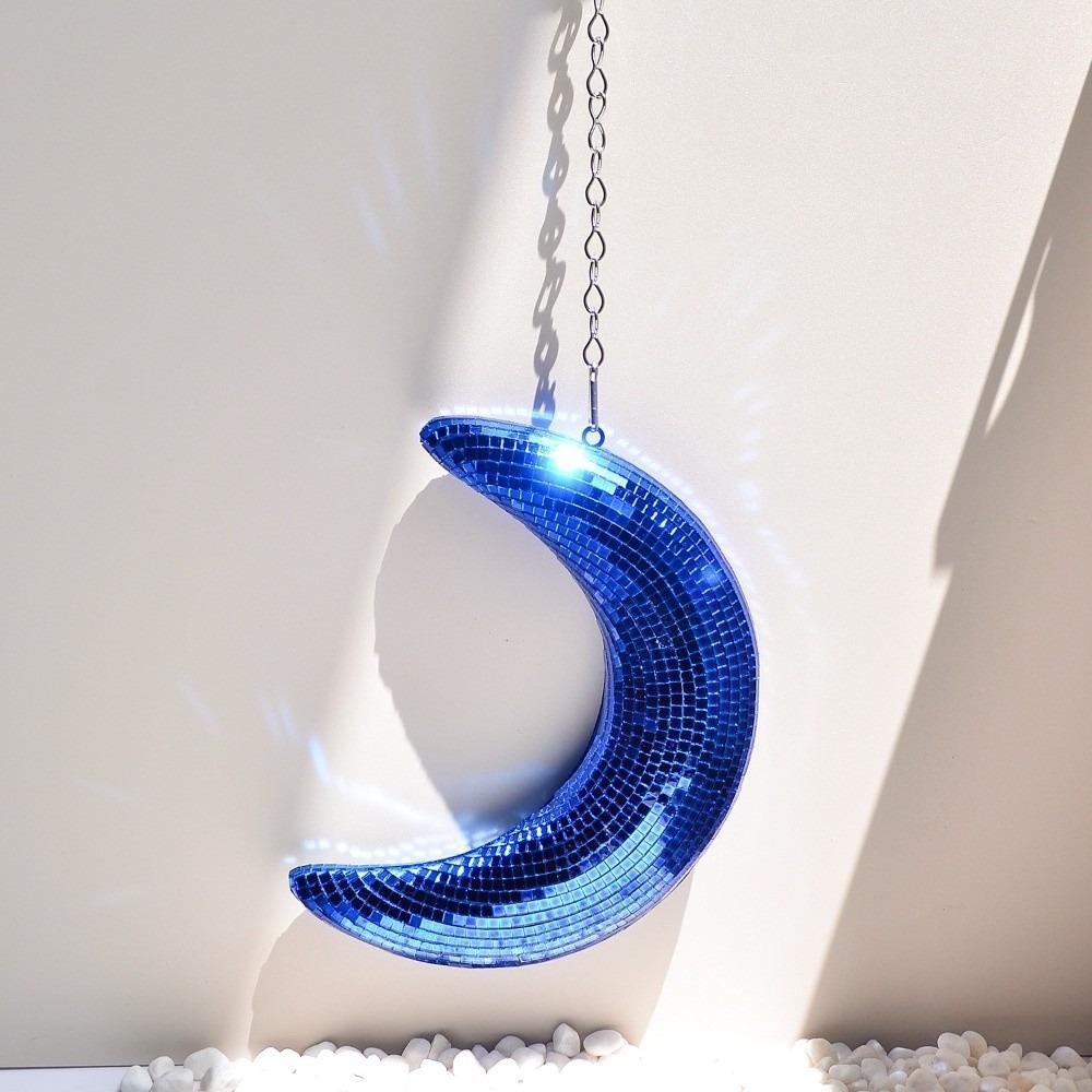 Creative Reflective Surface Hanging Disco Moon Modern Aesthetic Disco Moon Ornaments Colorful Moon Mirror Decor Party Decoration