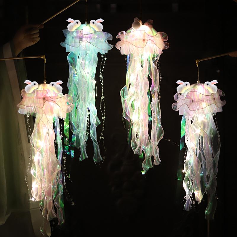Creative Jellyfish Lantern Colorful Festival Lantern Lamp Handheld Light Mid-autumn Halloween Lanterns Birthday Party Decor
