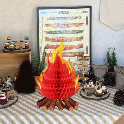Yousheng Künstliche Lagerfeuer-Dekoration 3D-Papierwaben Lagerfeuer-Mittelstück Künstliche Flamme Faltbare Waben-Dekoration für Camping Junggesellinnenabschied