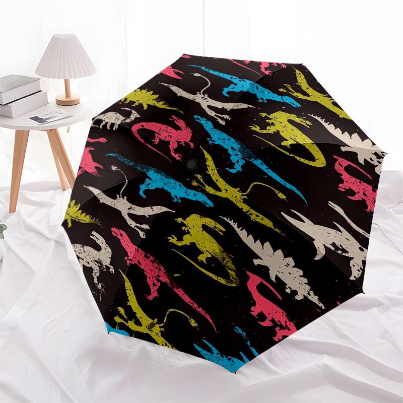 1pc Colorful Dinosaur Silhouettes Pattern Umbrella with Plastic Handle,Compact & Stylish,Cartoon Pattern,Outdoor UmbrellaPT470