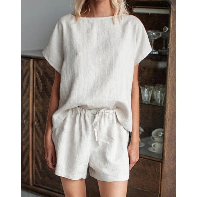 Dámské ležérní oblečení Tričko s krátkým rukávem a šortky se stahovací šňůrkou Letní dvoudílná souprava