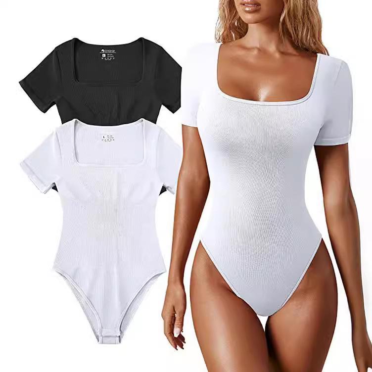 2023 European-American Women's Summer Square Neck Short-Sleeve Jumpsuit