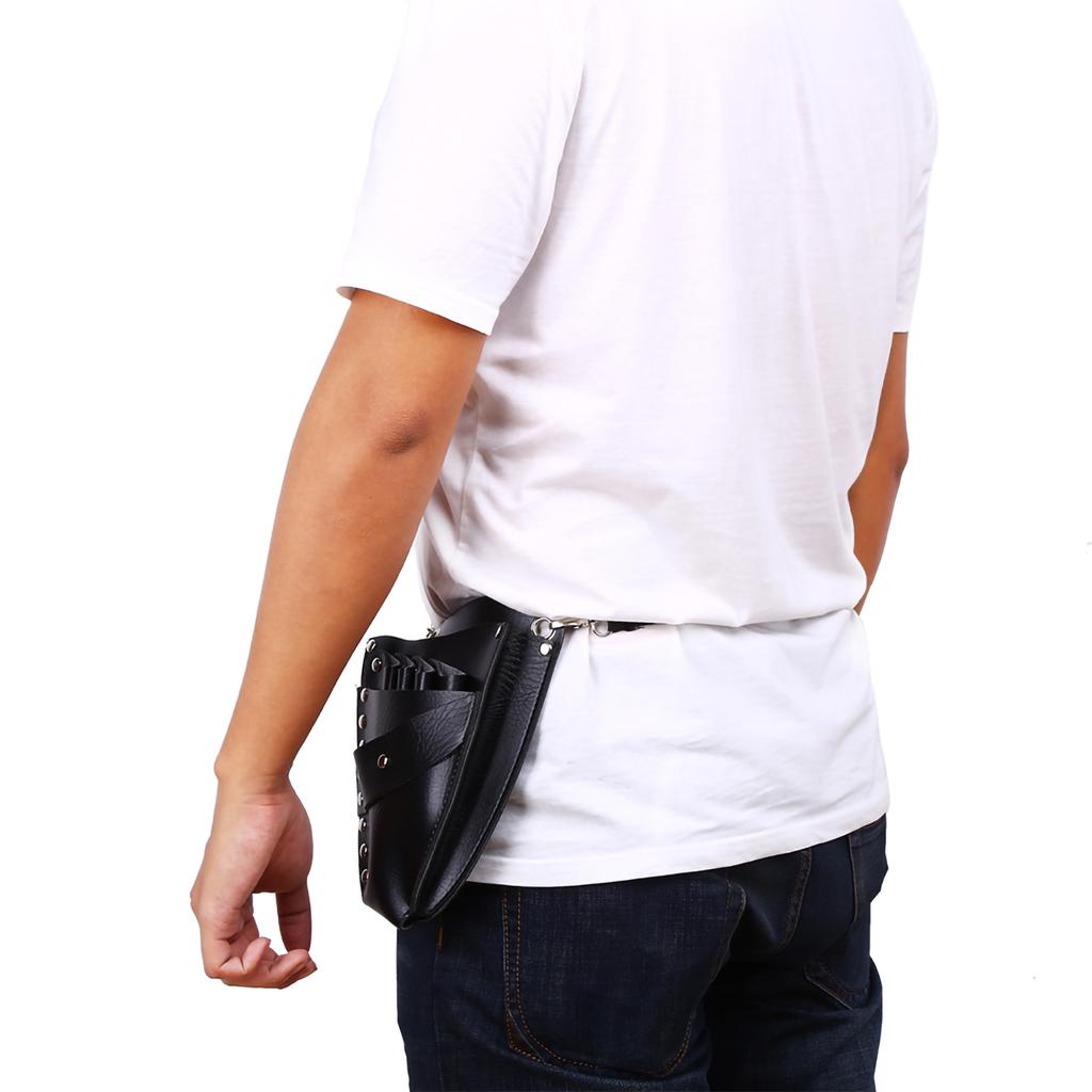 PU Leather Barber Scissor Hairdressing Holster Pouch Holder Case Rivet Clips Bag