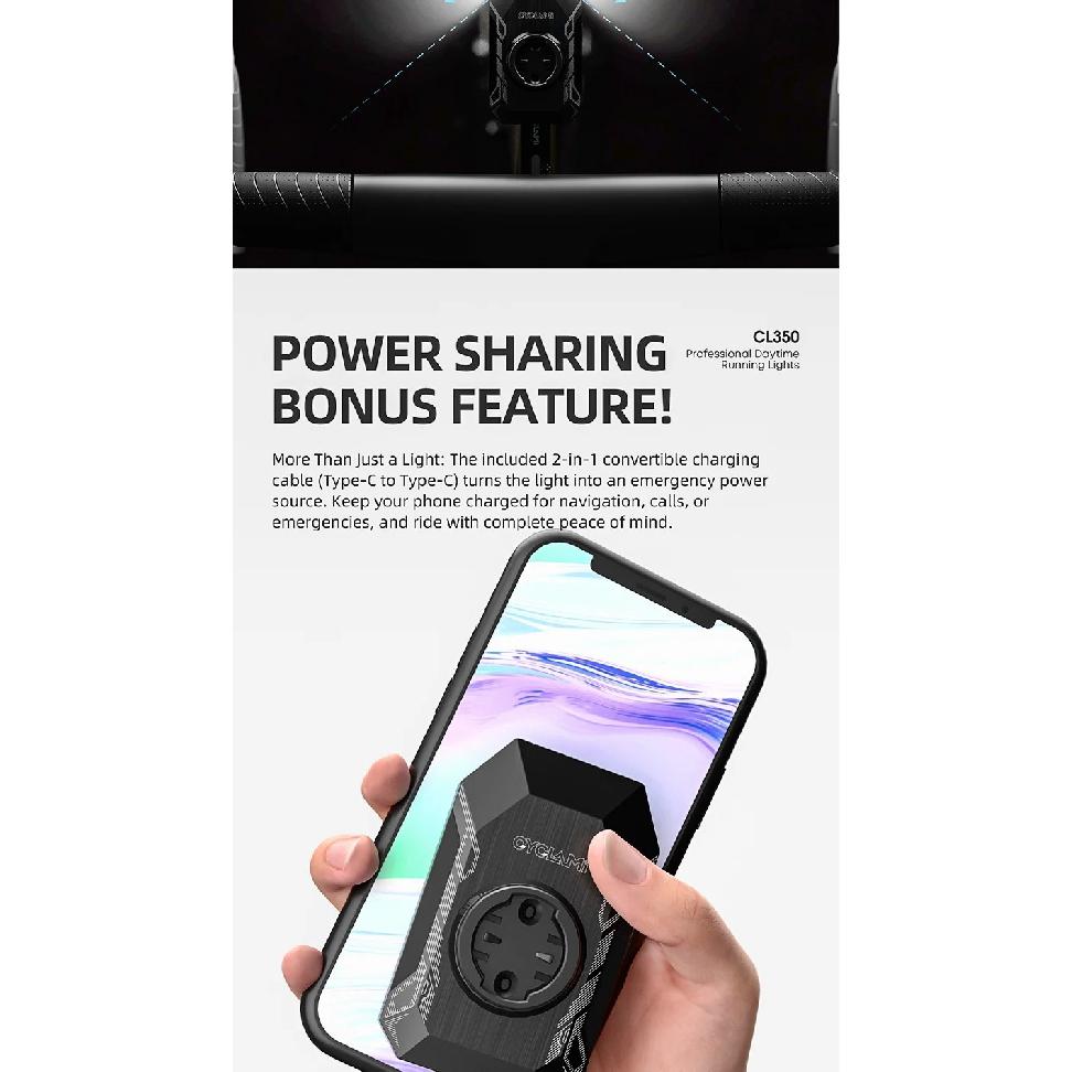 CYCLAMI CL350 Fahrradscheinwerfer für Garmin XOSS IGPSPORT Magene GPS G2 4000mAh Wiederaufladbare Fahrrad-Frontleuchte mit Gopro-Adapter