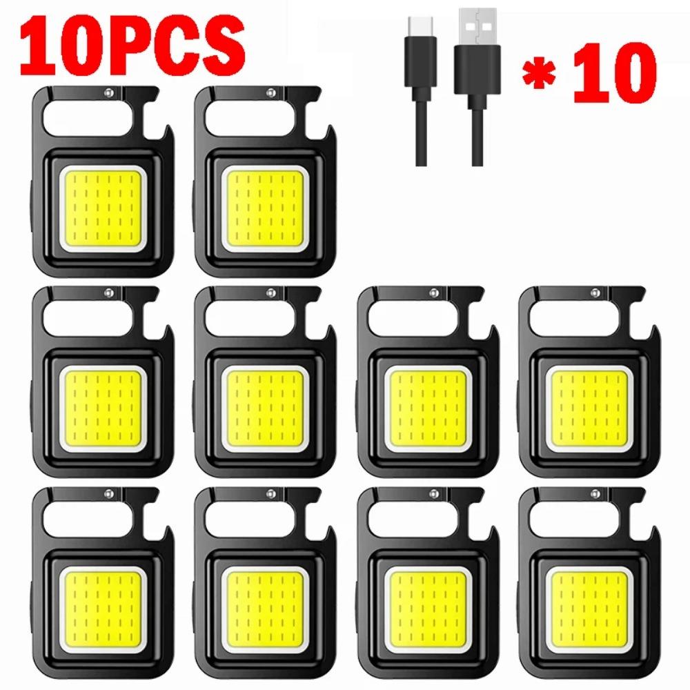 Mini LED Flashlight Keychain Light Bright COB Lights USB Rechargeable Work Lights Fishing Lanterna with Magnet Built-in Battery