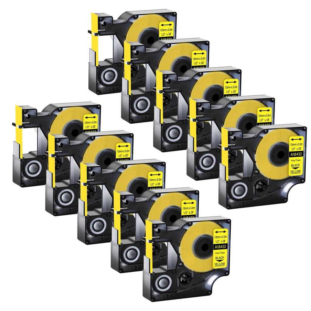 3-10PK Durable IND Vinyl Labels for Dymo A18444 A18432 18435 9/12/19mm Label Tape for DYMO Rhino 1000 3000 4200 Label Printer