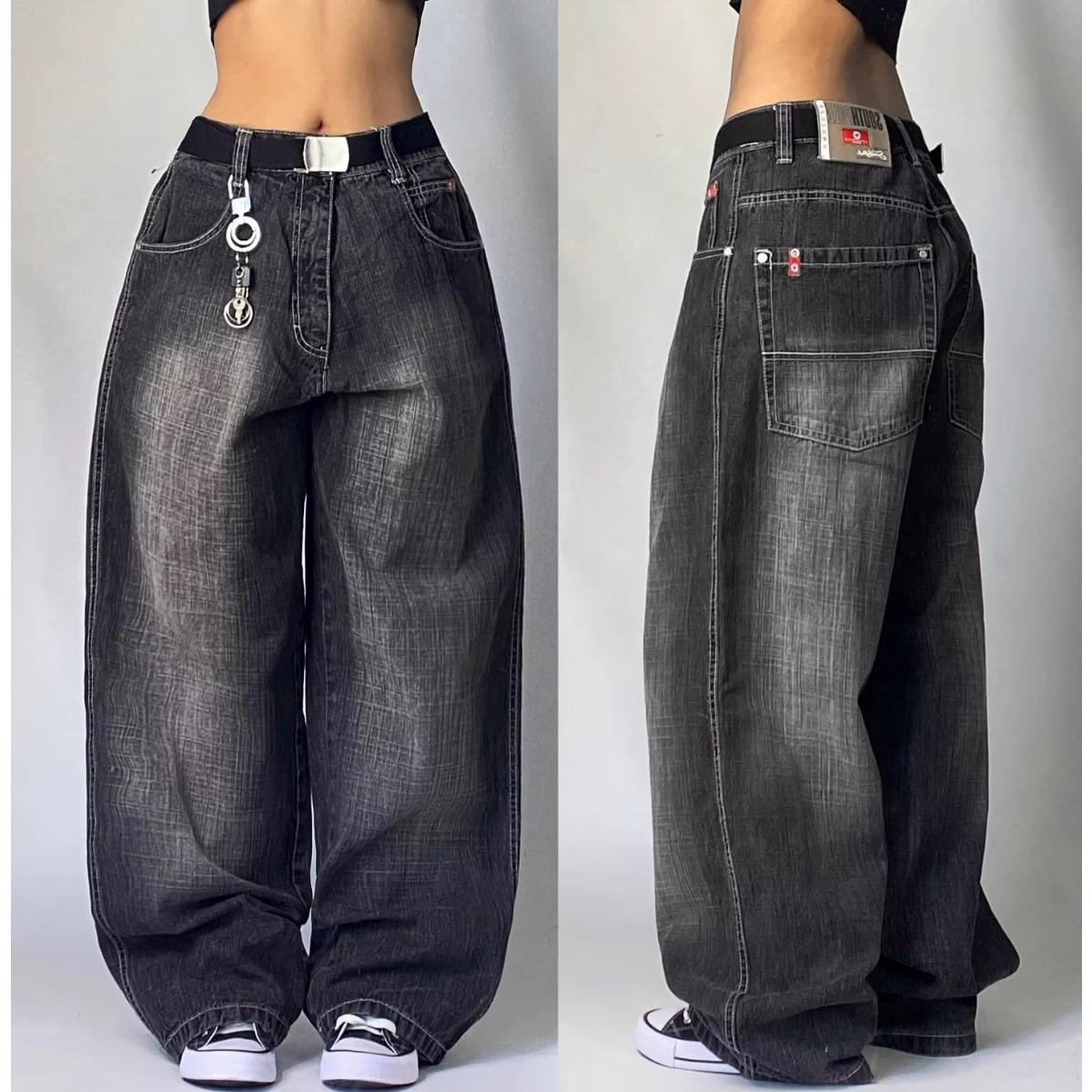 STREETRICH Amerikaanse Mode Nieuwe Zwarte Oude Gewassen Gaten Baggy Jeans Dames Y2K Vintage Punk Mode Casual Joker Hoge Taille Wijde Pijpen Broeken XXL