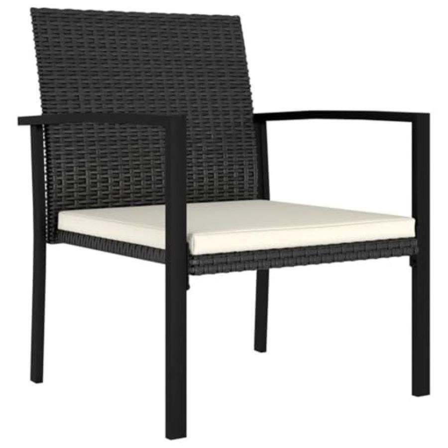 3-Piece Patio Dining Set, Black Table and Chairs with Cream Cushions, Poly Rattan Finish, Compact Outdoor Garden Furniture for