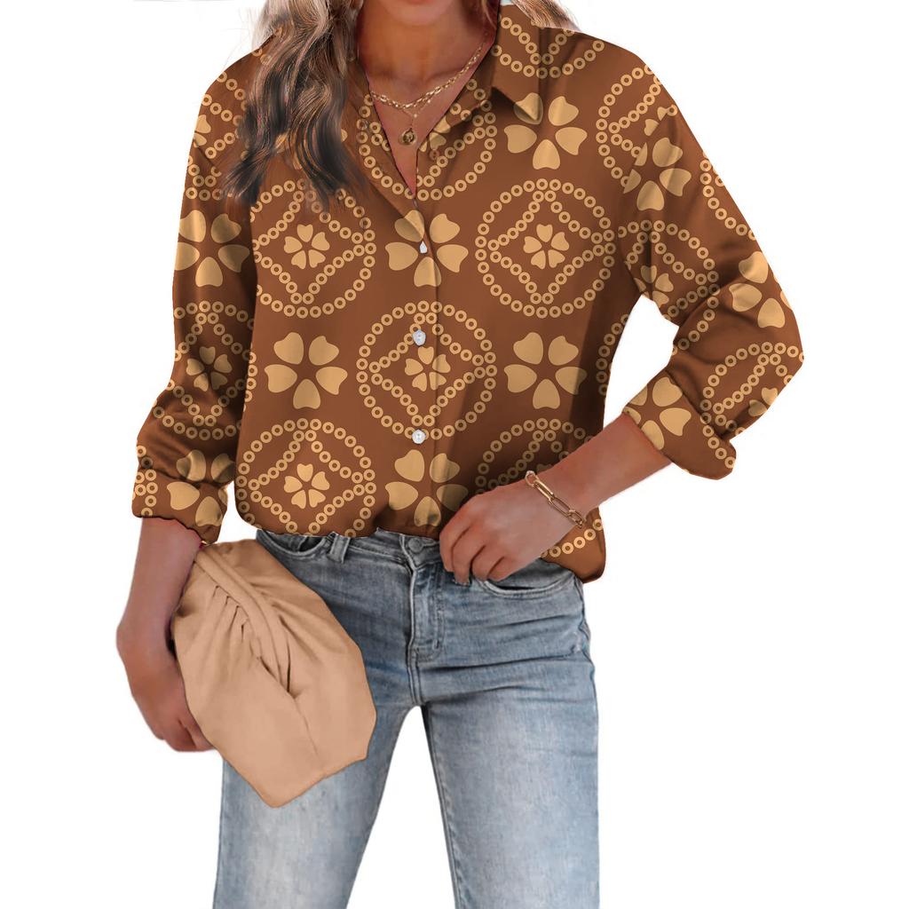 1116 Fashion European and American Shirts Spring and Autumn Loose Digital Printed Checked Cardigan Women's Shirt