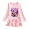 Vestido de Grupo de Chicas K-pop de Dibujos Animados: Falda Elegante de Princesa para Niñas, Manga Larga, Volante, Malla