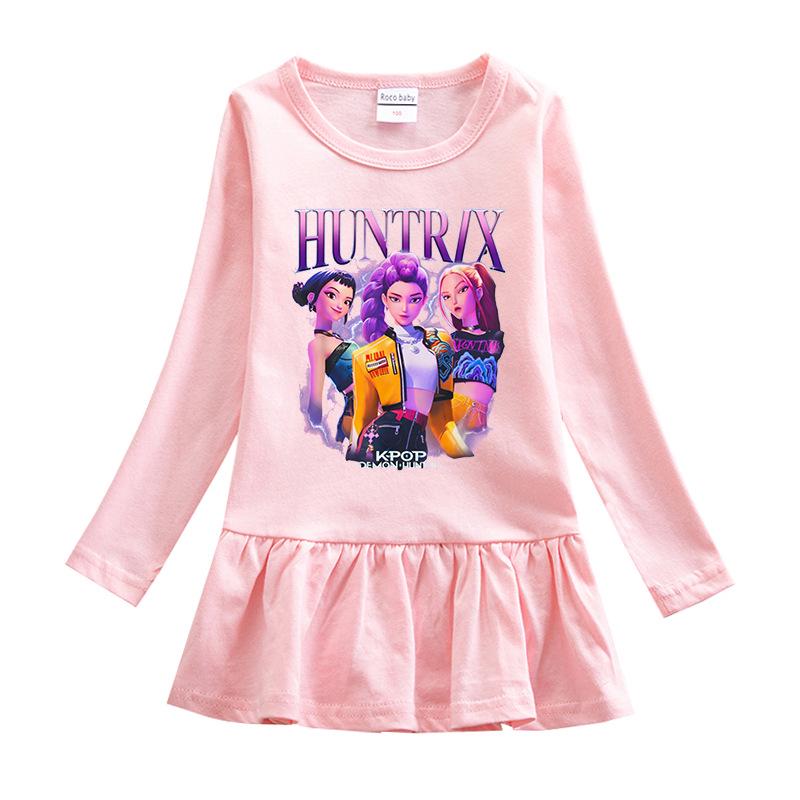 Vestido de Grupo de Chicas K-pop de Dibujos Animados: Falda Elegante de Princesa para Niñas, Manga Larga, Volante, Malla