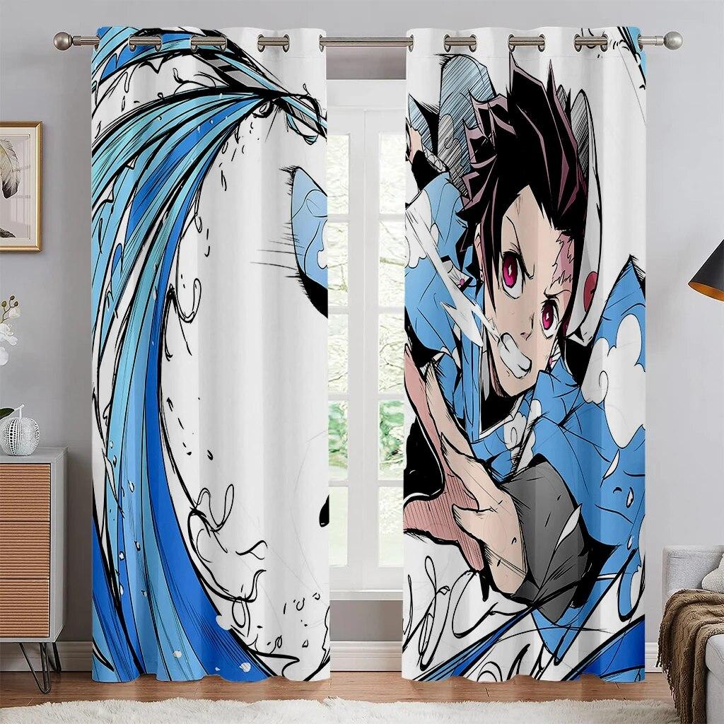 Cartoon Hot Blood Anime Print Curtains, Suitable For Boys And Girls Bedrooms, Office Kitchens, Living Room Decoration Curtains