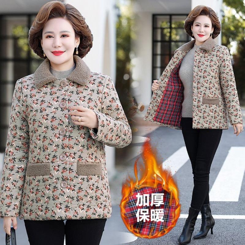 Fleece winter new padded jacket medium and old padded jacket thickened warm jacket fashionable padded jacket women's floral