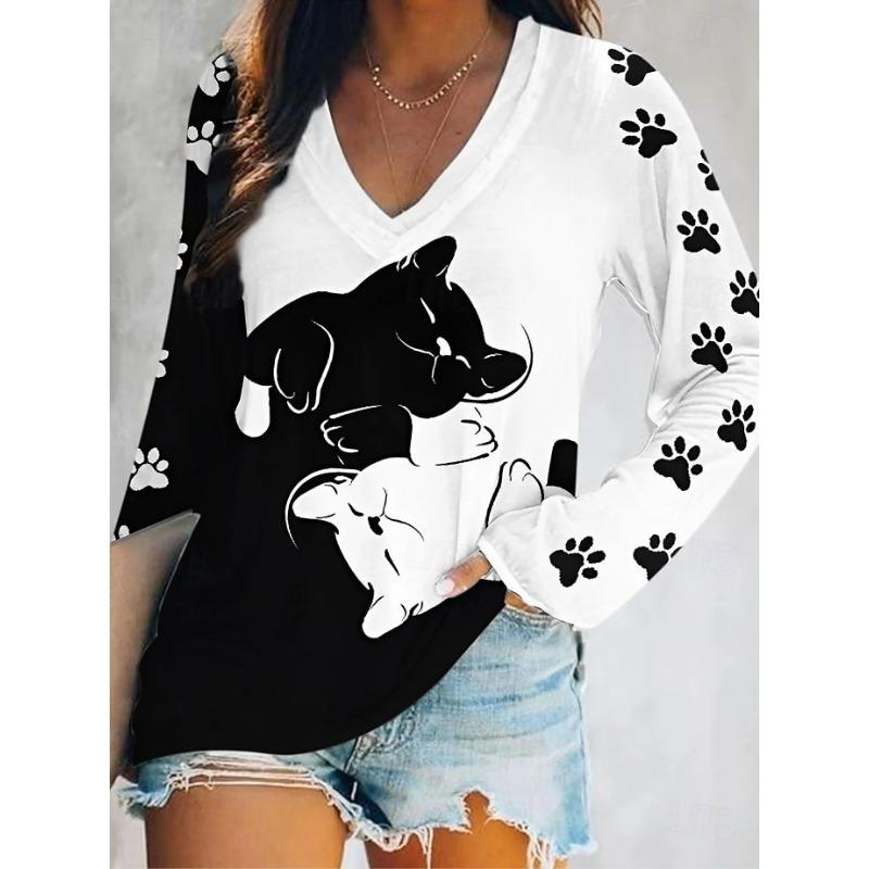 Damen T-Shirt Grafik Tier Libelle Elegant Mode T-Shirts Langarm T-Shirts V-Ausschnitt Reguläre Oberteile Pullover Herbst