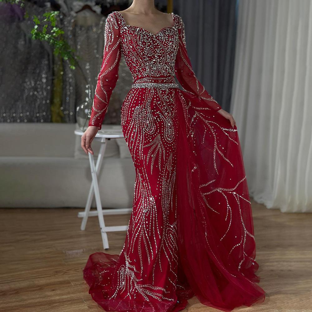 Serene Hill Pink V-Neck Long Sleeve Fishtail Slim Temperament Banquet Host Evening Dress LA11111