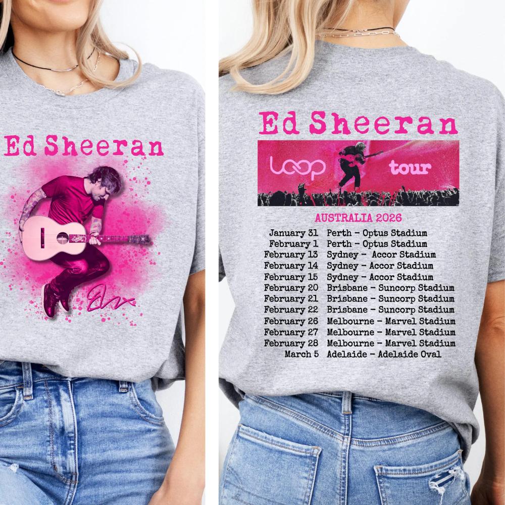 Ed Sheeran Loop Tour Australia 2026 Front Back Print Unisex T Shirt Casual Oversized Cotton Pop Music Tops Vintage T Shirt