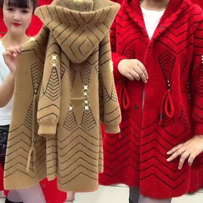 Damen Winterjacke Lang Verdicken Imitation Nerz Kaschmir Mantel High End Mittleren Alters Ältere Frauen Strickjacke Pullover 4XL