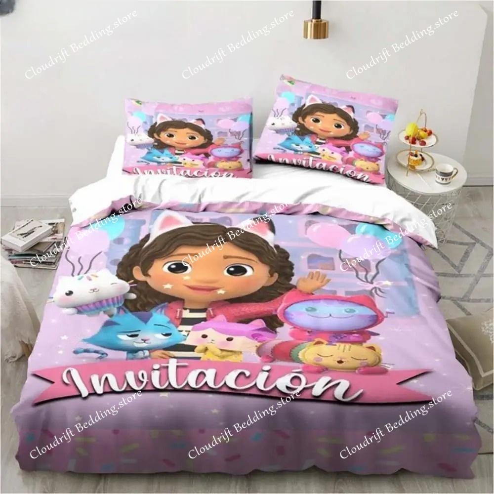 Pościel Gabby's Dollhouse Kreskówkowe Poszewki na Poduszki Poszwa na Kołdrę Dla Dziewczynki Dzieci Prezent Singiel Twin Full Queen Słodka Kawaii 3D Poszwa na Kołdrę