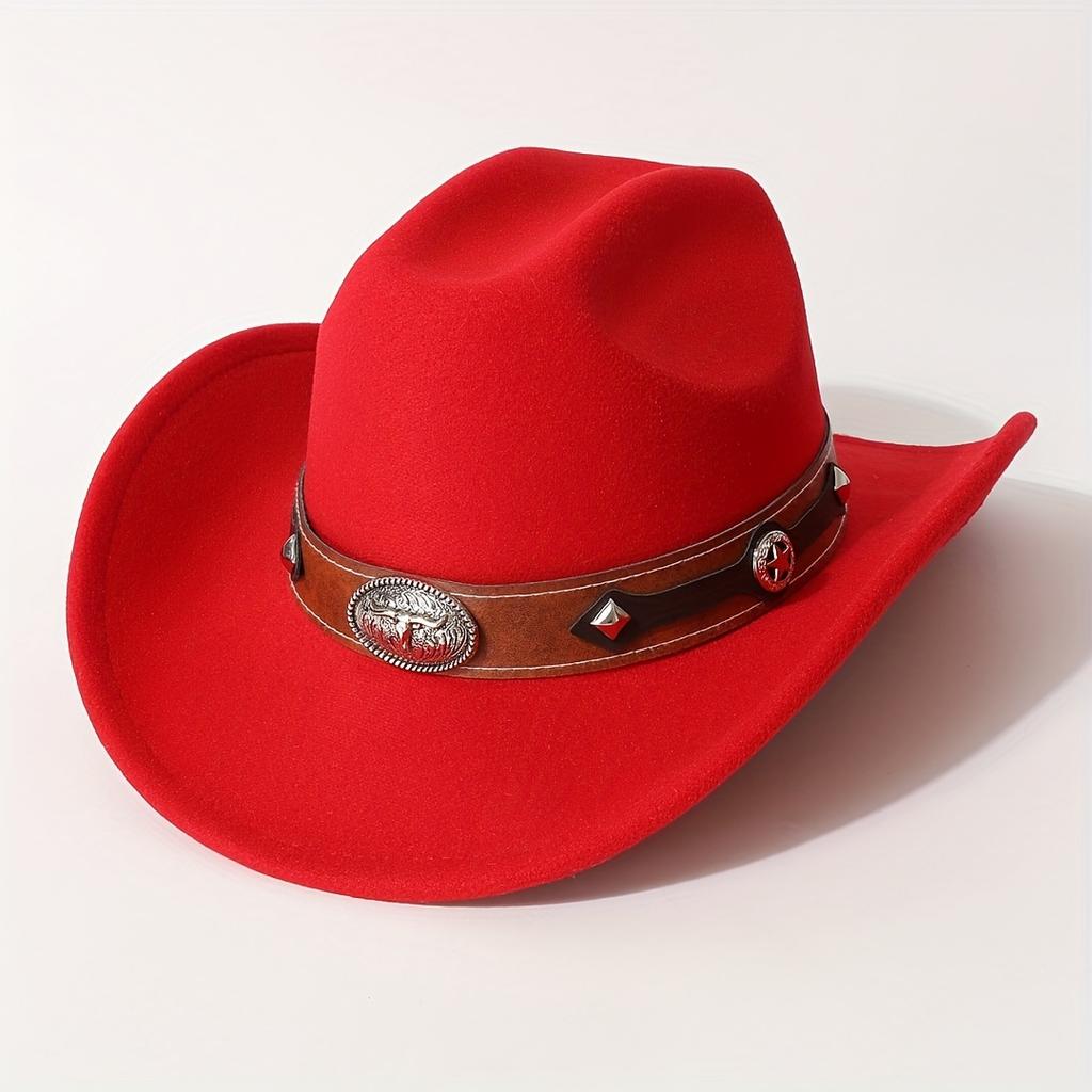 Hat Wool with Rivets for Men Women Western Party Shaped Hat