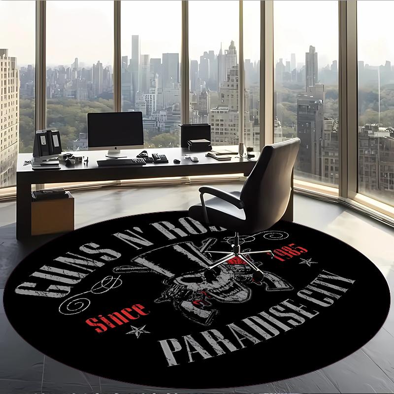 Guns N Roses (1) Round Office Rug Decorative Floor Rug for Office Bedroom Living Room and Home Space