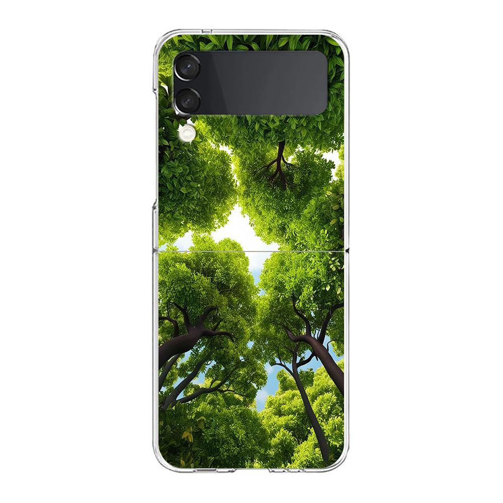 Phone Case For Samsung Galaxy Z Flip 3 4 5 6 7 Hard Folding PC Z Flip3 Flip4 Cover Beautiful Nature Forest Tree