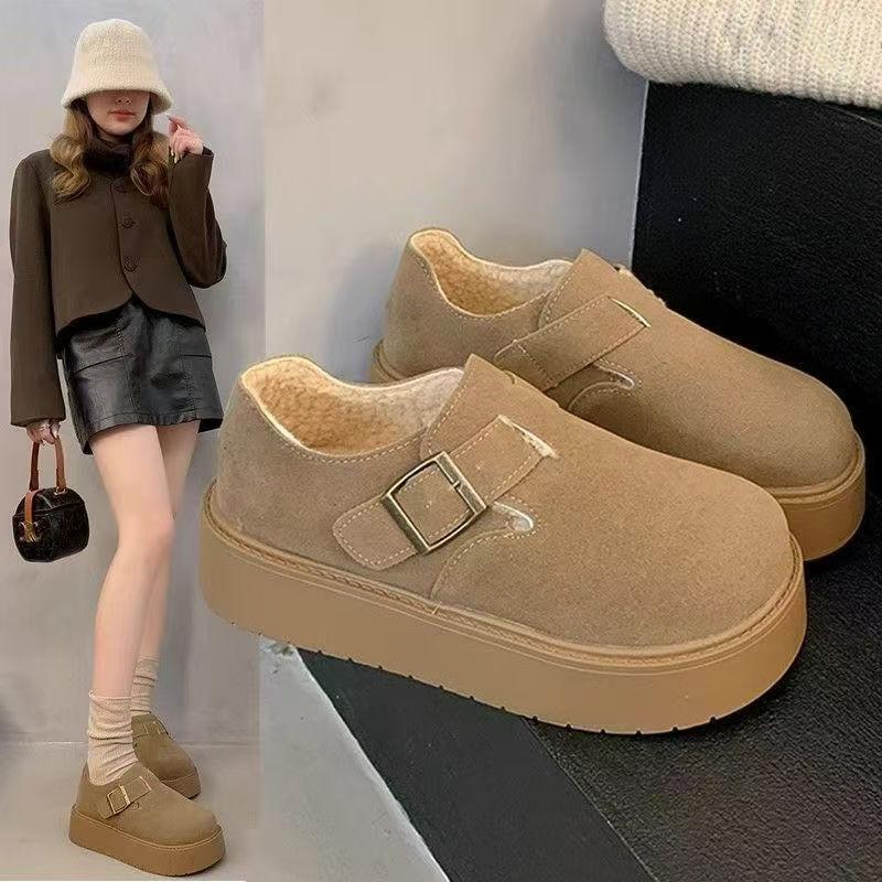 Thick-soled All-inclusive Snow Boots for Women In the Winter of 2025, New Retro Plush Warm Fluffy Cotton Shoes, One Pedal Loafers